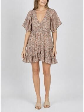 Storia Floral Tiered Mini Dress Womens Small Pink Babydoll Dainty Boho Cottage
